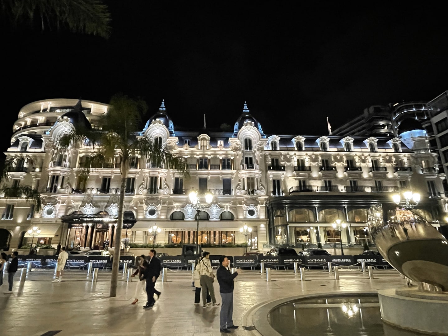 Hôtel de Paris illuminated at night in Monte Carlo