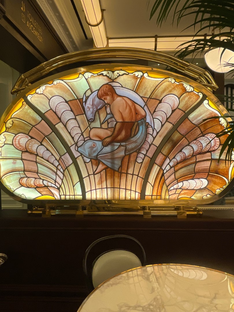 Decorative stained-glass ceiling in a historic Monaco interior