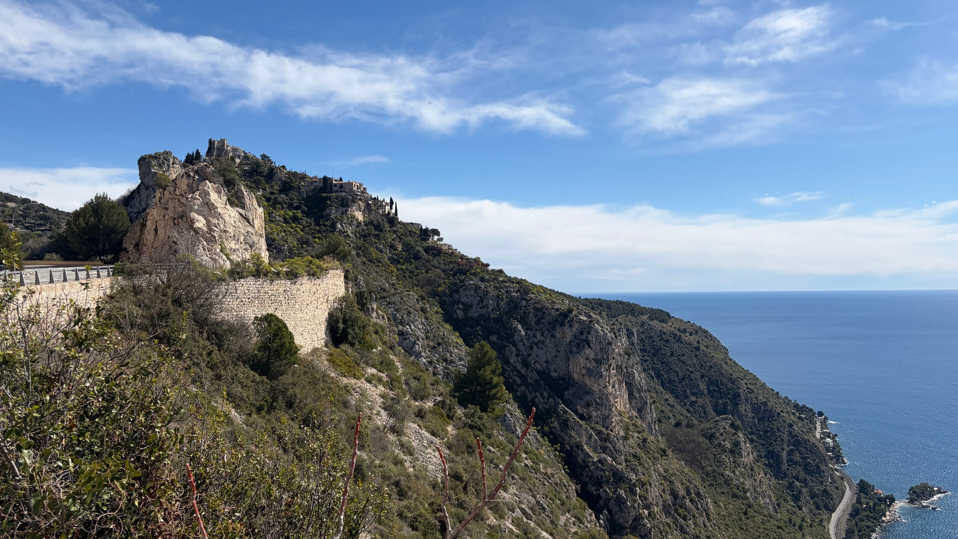 Clifftop village and Mediterranean panorama